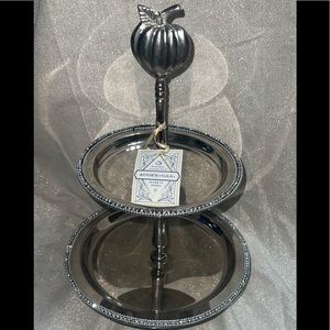 Acorn + Oak Pumpkin Fall Thanksgiving 2  Tier Rhinestone Serving Platter Tray